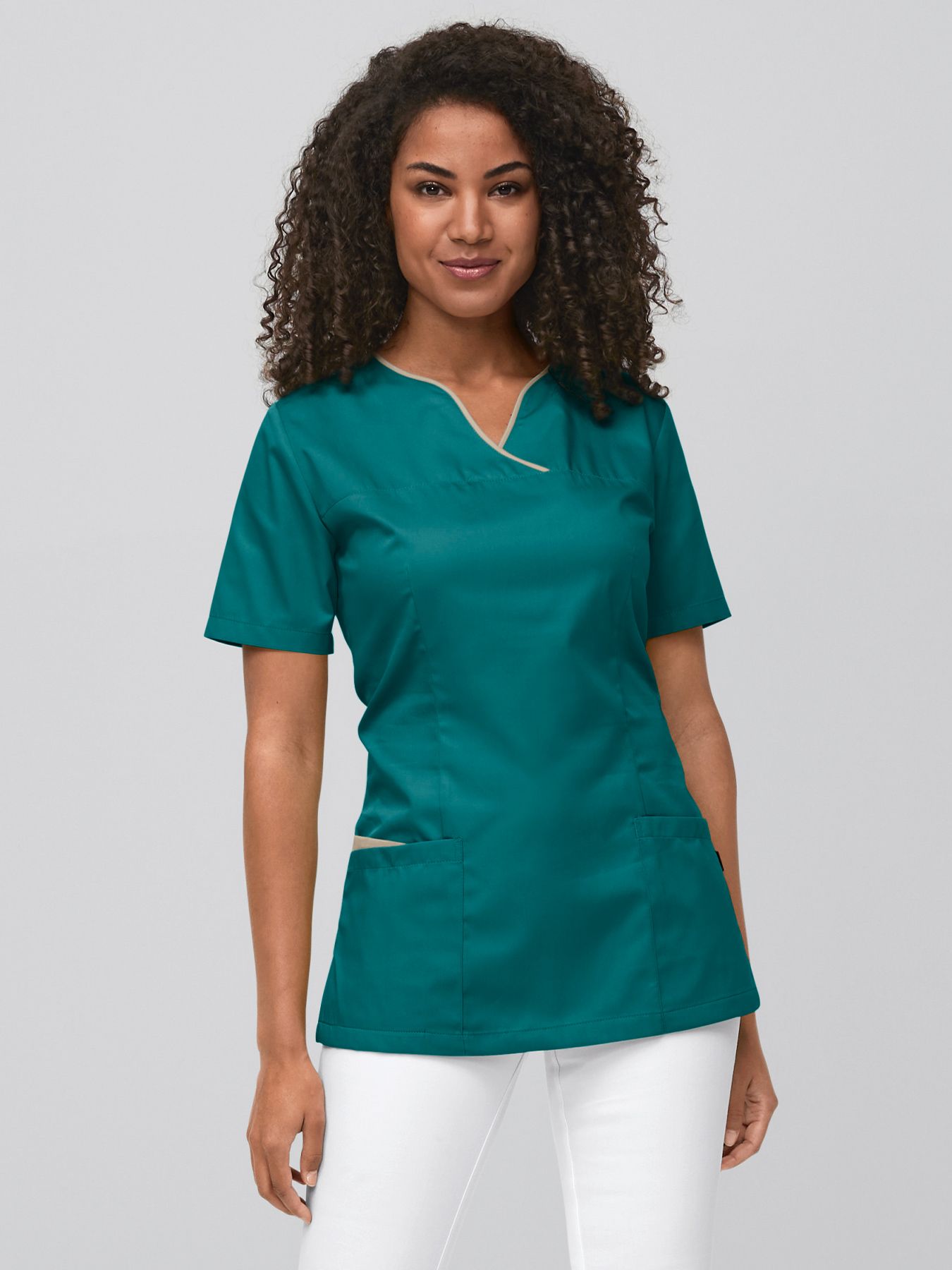 Tunique médicale facile à enfiler avec passepoil coloré