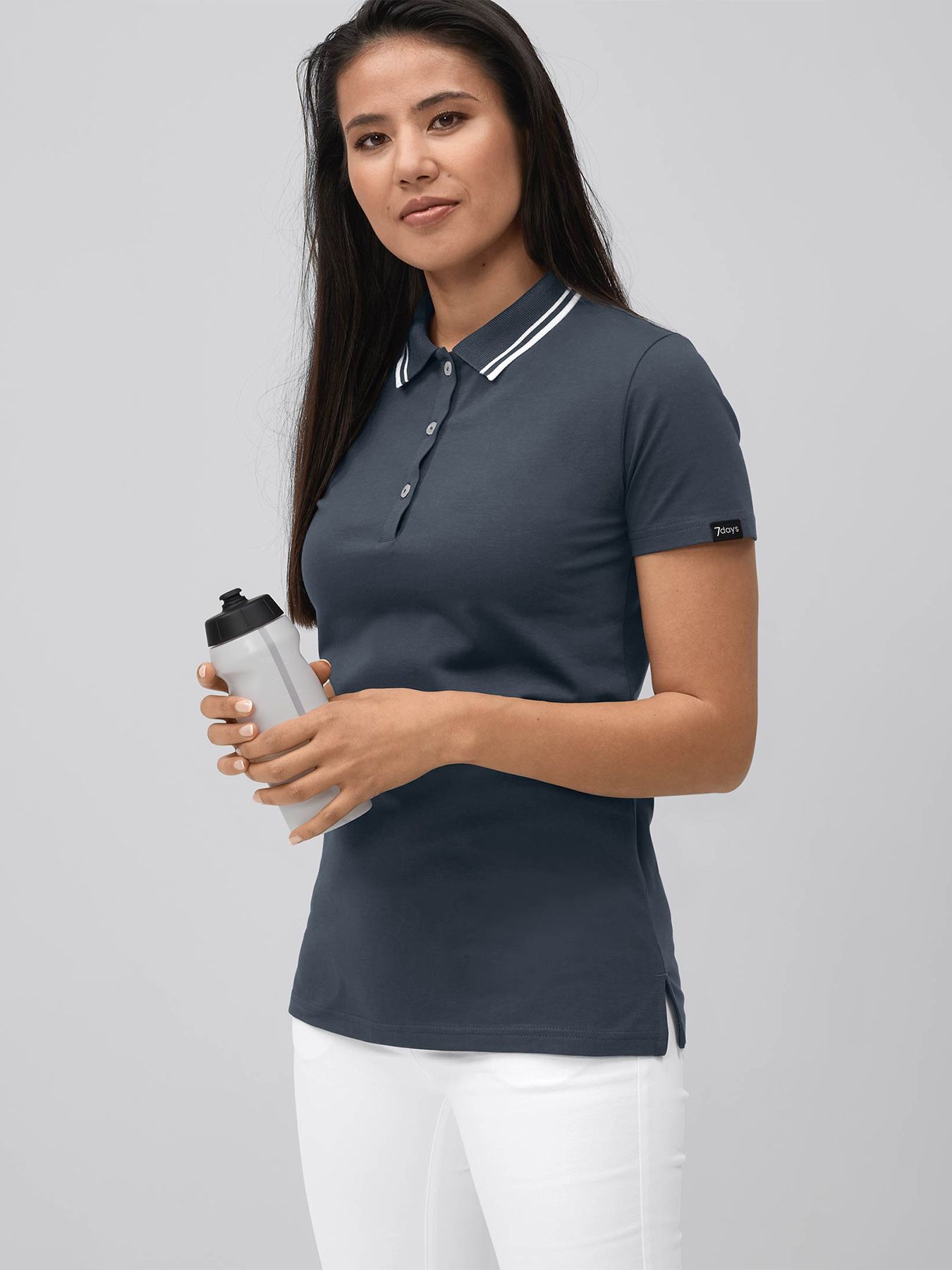 Polo femme en jersey à maille interlock – col en tricot