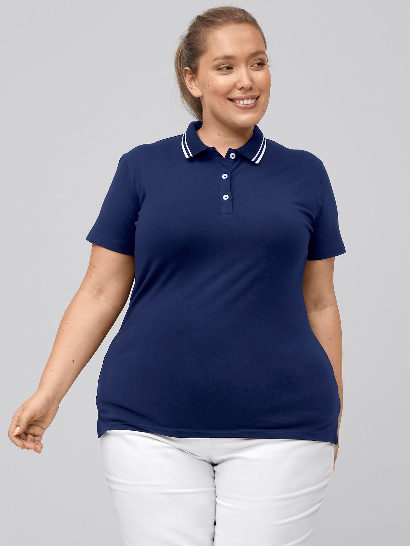 Polo femme en jersey à maille interlock – col en tricot