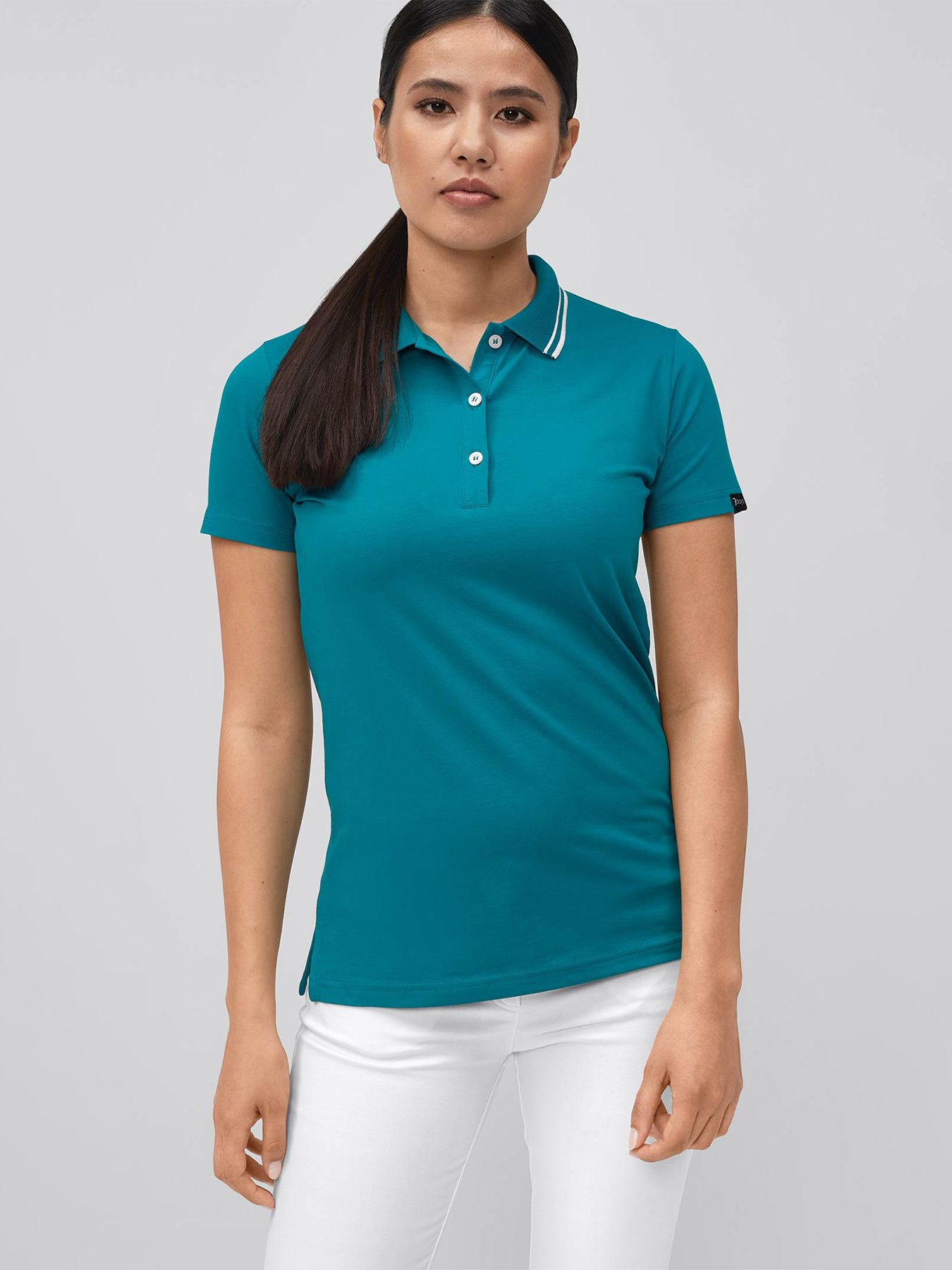 Polo femme en jersey à maille interlock – col en tricot