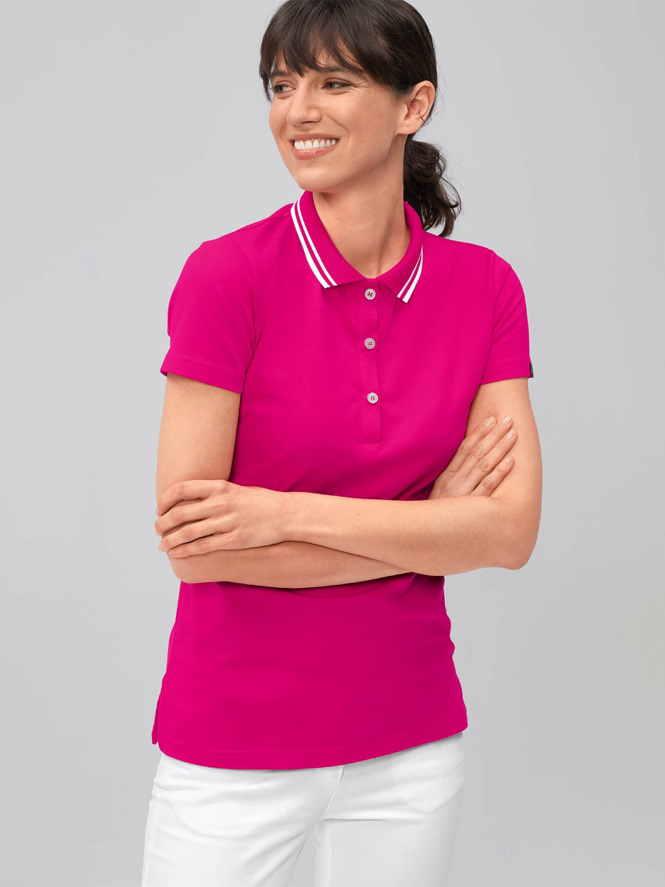 Polo femme en jersey à maille interlock – col en tricot