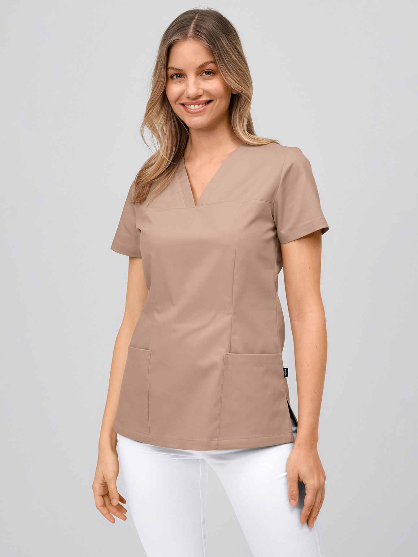 Tunique médicale à enfiler avec encolure V, lavage à 60°