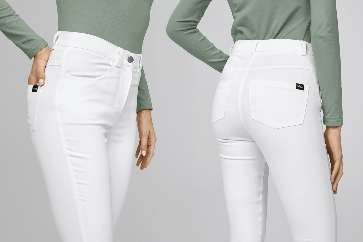 vue de profil et vue de dos d'un pantalon stretch blanc de 7days